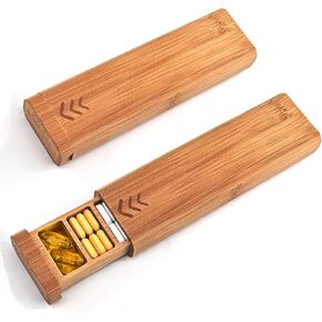 Bamboo Weekly Pill Organizer 1 Time a Day - Daily Pill Box, Travel Pill Case Perfect for a Vitamin or Supplement, Wooden Medication Box