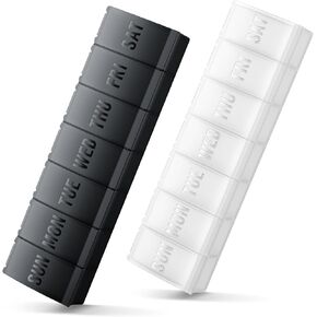 Large Pill Organizer 2 Pack, Easy-Open Weekly Pill Organizer, XL Daily Pill Organizers, 7 Day Medicine Pill Organziers, Pill Box 7 Day for Large Vitamin Supplements, Pill Case Black+White in Saudi Arabia