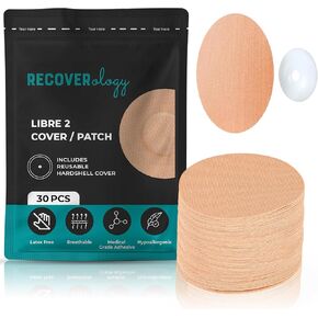 Freestyle Libre 2 Sensor Covers | Waterproof Adhesive Patches for CGM | Pack of 30 with 1 Reusable Hardshell Cover | Breathable & Sweatproof Suitable for Sensitive Skin | Tan Colour | Libra 2 Covers