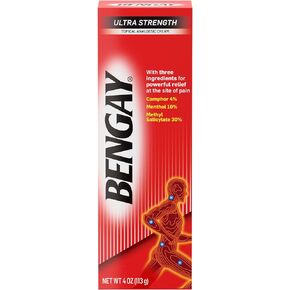 Bengay Ultra Strength Topical Pain Relief Cream, Non-Greasy Topical Analgesic for Minor Arthritis, Muscle, Joint and Back Pain, Camphor, Menthol and Methyl Salicylate, 4 OZ