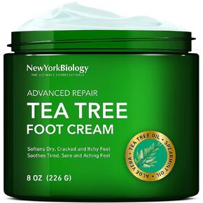 New York Biology Tea Tree Oil Foot Cream for Dry Cracked Feet, Athletes Foot, Nail Fungus, Jock Itch, Ringworm, Cracked Heels and Itchy Skin - Foot Cream - 8 oz - Pack of 2