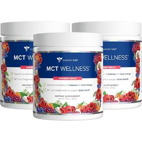 Gundry MD MCT Wellness Powder لدعم الطاقة وإنتاج الكيتون وصحة الدماغ ، Keto ودية ، خالية من السكر (حزمة 3 ، Raspberry Medley)