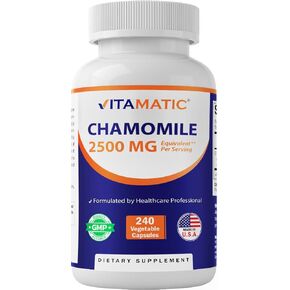 Vitamatic Chamomile 2500 mg Equivalent Per Serving (from 250 mg of 10:1 Extract) - 240 Veg Capsules - Non-GMO & Gluten Free