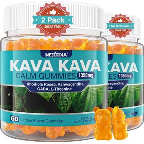 Kava Kava Gummies, Sugar Free Calm Gummies w/Rhodiola Rosea, Ashwagandha, L-Theanine, GABA, Melatonin-Free Kava Blend for Relaxation, Calm and Focus - Alternative to Kava Powder Capsules, Vegan 120 Ct