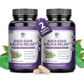 Kava Kava Root Extract Supplement - Liposomal Kava Capsules with L Theanine 200mg, 50% Kavalactones, Relax Calming Kava Extract, Vitamin B6, B12 - for Sleep, Mood, Cognitive & Immune Support, 60CT