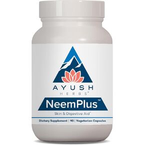Ayush Herbs Neem Plus - Digestive Health for Women & Men, Gut Support Supplement for Stomach & Skin Health, Immune Support - 90 Vegetarian Capsules (1 Count)