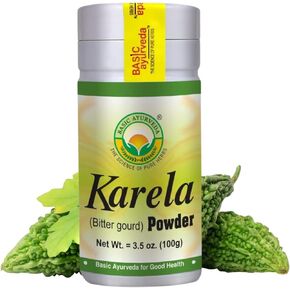 BASIC AYURVEDA Karela Powder | 7.05 Oz (200g) | Natural Bitter Gourd for Healthy Digestion | Organic Bitter Melon Fruit Extract & Plant Based Herbal Supplement