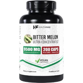 Bitter Melon Extract Capsules, 9500mg | 200 Veg Capsules | Extra Strength | Non-GMO | Gluten-Free