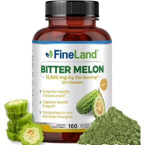 MELON المريرة فيندا 20: 1 مستخلص 12500 ملجم مكافئ لكل وجبة ، موحدة إلى 10 ٪ من المبادئ المريرة ، يدعم صحة الجهاز الهضمي والتمثيل الغذائي ، 160 كبسولات نباتية