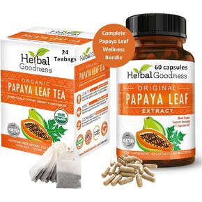Papaya Leaf Extract Capsule and Papaya Leaf Tea Bundle - Completely Support Immune Health and Digestive Wellness