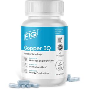 FIQ - IQ النحاس - مكملات النحاس مع النحاس bisglycinate - دعم الطاقة ودعم الميتوكوندريا - النحاس المخلل ، امتصاص عالي - 60 كبسولات