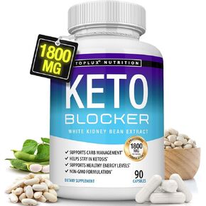 Toplux Keto Blocker Pills White Kidney Bean Extract - 1800 mg Natural Ketosis, Support Keto Diet, for Men Women, 90 Capsules, Supplement