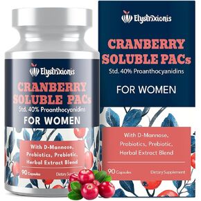 Cranberry Pills - Cranberry Supplement for Women with 72mg PAC & 1000mg D-Mannose - Urinary Tract Support- Potency Formula, Natural & Vegan, Soluble PAC - 90 Capsules