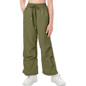 Girls Lightweight Cargo Hiking Joggers Parachute Pants Drawstring Waterproof Pants