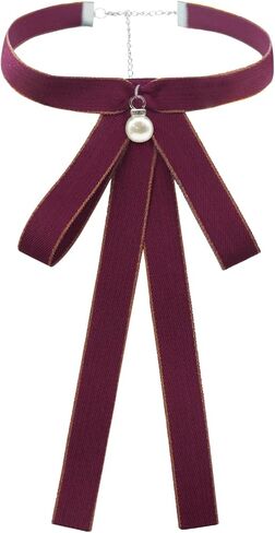 Womens Bow Tie, Ribbon Bowtie Solid Color Neck Tie For Women Girls School Uniform Shirt Blouses Cosplay Costume in Kuwait