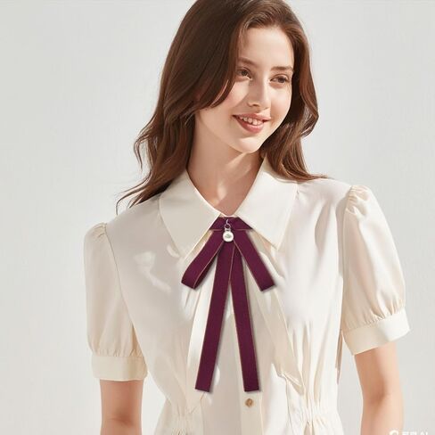 Womens Bow Tie, Ribbon Bowtie Solid Color Neck Tie For Women Girls School Uniform Shirt Blouses Cosplay Costume in Kuwait