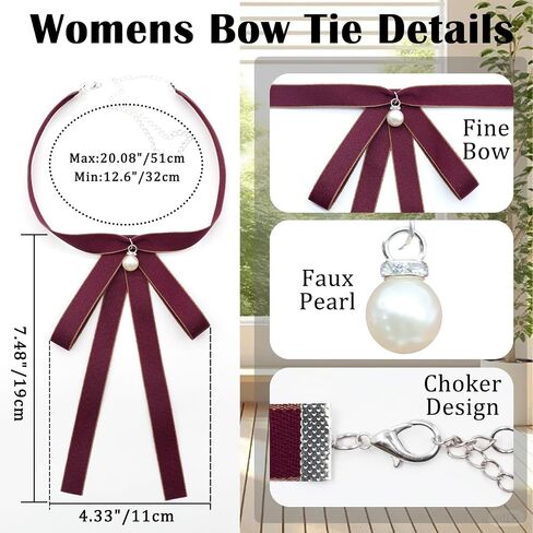 Womens Bow Tie, Ribbon Bowtie Solid Color Neck Tie For Women Girls School Uniform Shirt Blouses Cosplay Costume in Kuwait