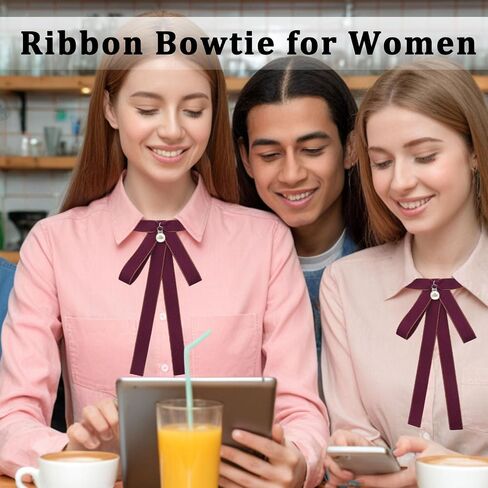 Womens Bow Tie, Ribbon Bowtie Solid Color Neck Tie For Women Girls School Uniform Shirt Blouses Cosplay Costume in Kuwait