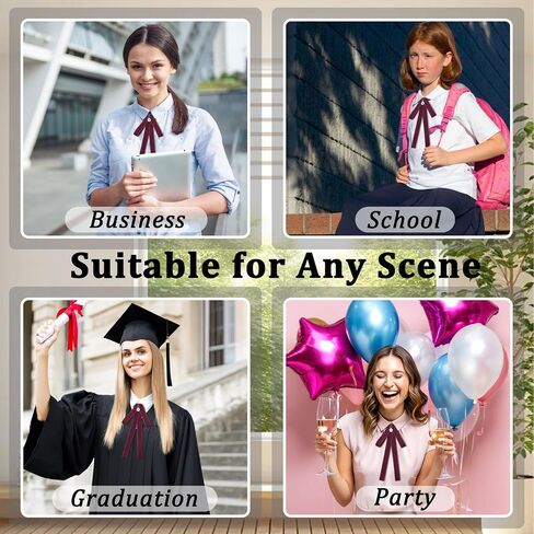 Womens Bow Tie, Ribbon Bowtie Solid Color Neck Tie For Women Girls School Uniform Shirt Blouses Cosplay Costume in Kuwait