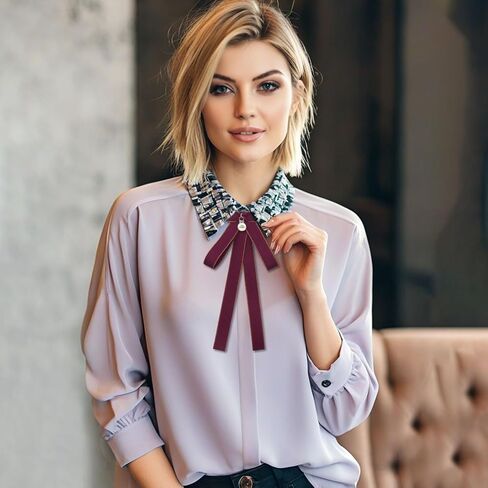Womens Bow Tie, Ribbon Bowtie Solid Color Neck Tie For Women Girls School Uniform Shirt Blouses Cosplay Costume in Kuwait