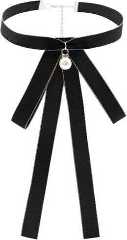 Womens Bow Tie, Ribbon Bowtie Solid Color Neck Tie For Women Girls School Uniform Shirt Blouses Cosplay Costume in Kuwait