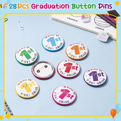 Preschool Graduation Button Pins - 28Pcs I'm Going to Kindergarten Badges Pins for Kids Graduation Party Exchange Gift Reward Favor Bulk Mini Round Congrats Grad Buttons for Clothes Bags Hats Decors in Kuwait