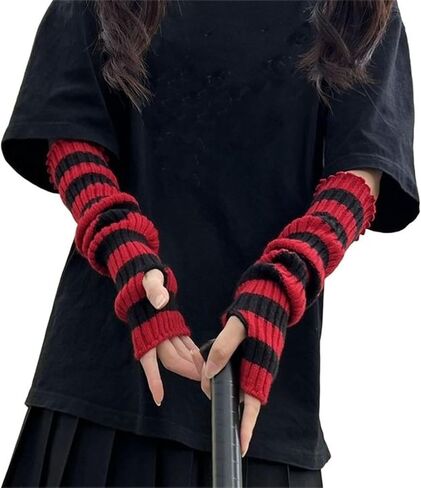 Punk Alt Arm Warmers for Women Knitted Y2k Fashion Goth Long Rave Emo in Kuwait