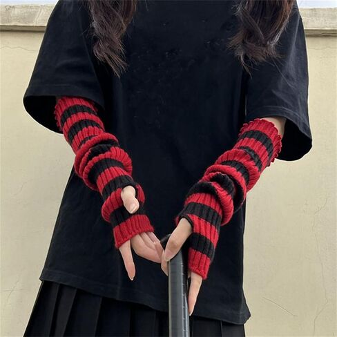 Punk Alt Arm Warmers for Women Knitted Y2k Fashion Goth Long Rave Emo in Kuwait