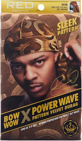 Red by Kiss Bow Wow X Power Wave Pattern Velvet Durag ، Soft & Stretchy ، Ultimate Pussion ، Fit & Treasable (Dragon Black) in Saudi Arabia