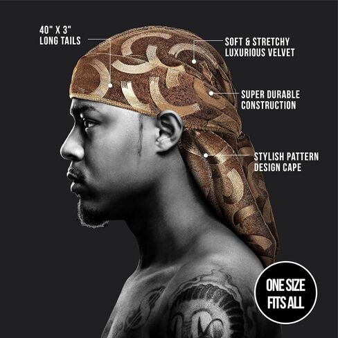 Red by Kiss Bow Wow X Power Wave Pattern Velvet Durag ، Soft & Stretchy ، Ultimate Pussion ، Fit & Treasable (Dragon Black) in Saudi Arabia