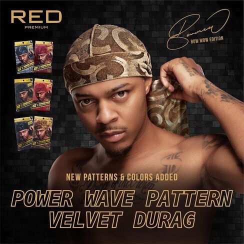 Red by Kiss Bow Wow X Power Wave Pattern Velvet Durag ، Soft & Stretchy ، Ultimate Pussion ، Fit & Treasable (Dragon Black) in Saudi Arabia