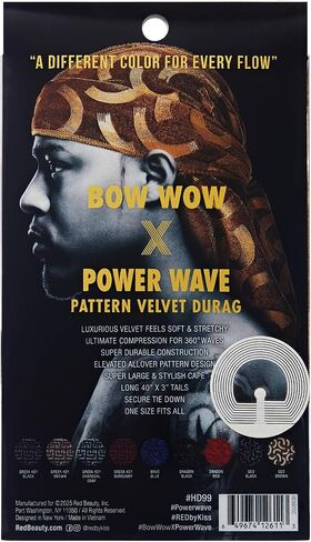 Red by Kiss Bow Wow X Power Wave Pattern Velvet Durag ، Soft & Stretchy ، Ultimate Pussion ، Fit & Treasable (Dragon Black) in Saudi Arabia