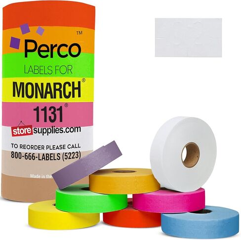 ملصقات تسعير باللون البرتقالي الفلوريسنت من Perco لمسدس السعر Monarch 1131 - غلاف واحد، 8 بكرات، 20,000 ملصق تحديد الأسعار - مع بكرة حبر متضمنة in Kuwait