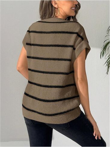 OYOANGLE Women's Maternity Striped Print Short Sleeve Sweaters Crew Neck Causal Knitted Pregnancy Tops in Saudi Arabia