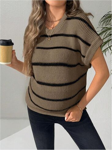 OYOANGLE Women's Maternity Striped Print Short Sleeve Sweaters Crew Neck Causal Knitted Pregnancy Tops in Saudi Arabia
