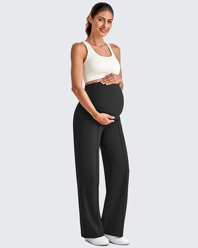 G4Free EverGoing Maternity Dress Pants Pregnancy Trousers Over the Belly | Front Seam,Two Side Pockets,Wide Leg,Sleek Soft,Slightly Brushed,Full Belly Coverage,for Work Casual Wear in Kuwait