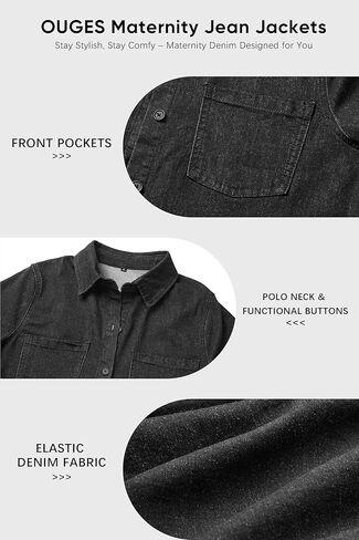OUGES Womens 2025 Summer Maternity Clothes Short Sleeve Jean Jacket Button Down Pregnancy Denim Shirt Casual Tops in Kuwait