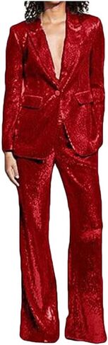 Women's Sequined Fashion Suit Set One Button 2 Piece Wedding Tuxedos Blazer Pants Prom Party Outfit in Saudi Arabia