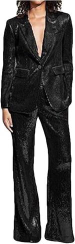 Women's Sequined Fashion Suit Set One Button 2 Piece Wedding Tuxedos Blazer Pants Prom Party Outfit in Saudi Arabia