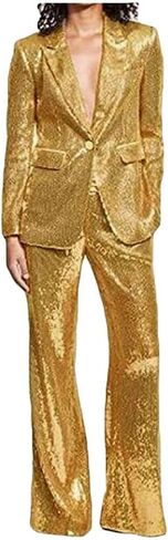 Women's Sequined Fashion Suit Set One Button 2 Piece Wedding Tuxedos Blazer Pants Prom Party Outfit in Saudi Arabia
