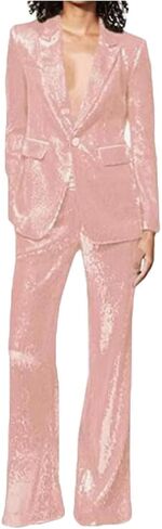 Women's Sequined Fashion Suit Set One Button 2 Piece Wedding Tuxedos Blazer Pants Prom Party Outfit in Saudi Arabia