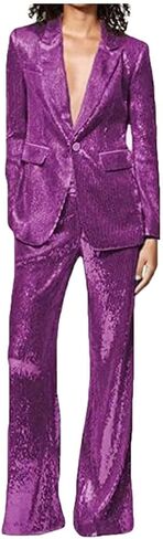 Women's Sequined Fashion Suit Set One Button 2 Piece Wedding Tuxedos Blazer Pants Prom Party Outfit in Saudi Arabia