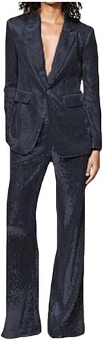 Women's Sequined Fashion Suit Set One Button 2 Piece Wedding Tuxedos Blazer Pants Prom Party Outfit in Saudi Arabia