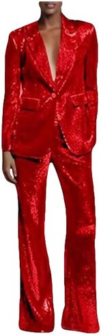 Women's Sequined Fashion Suit Set One Button 2 Piece Wedding Tuxedos Blazer Pants Prom Party Outfit in Saudi Arabia