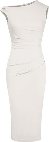 Nova in Sky Women's 2025 Summer Bodycon Midi Dress One Counter Wear to Work Ruched Slit Slit Cocktail Greak Guest Dress in Kuwait