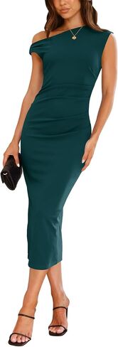 Nova In Sky Women's 2025 Summer Bodycon Midi Dress One Shoulder Wear to Work Ruched Slit Formal Cocktail Wedding Guest Dress in Saudi Arabia