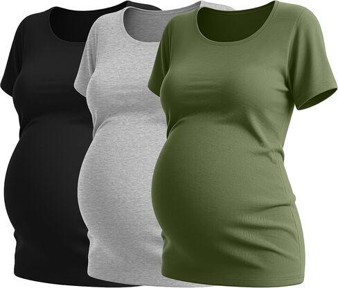 Neer 3 Pack Women's Maternity Shirts Cotton Short Sleeve Pregnancy Tee Tops Soft Crew Neck Mama Clothes Basic Tunic Blouse in Saudi Arabia