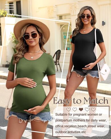 Neer 3 Pack Women's Maternity Shirts Cotton Short Sleeve Pregnancy Tee Tops Soft Crew Neck Mama Clothes Basic Tunic Blouse in Saudi Arabia