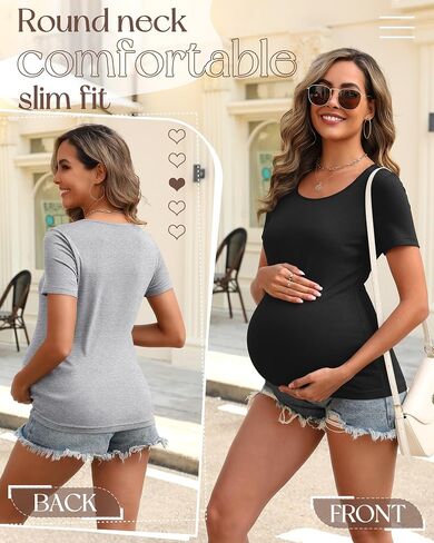 Neer 3 Pack Women's Maternity Shirts Cotton Short Sleeve Pregnancy Tee Tops Soft Crew Neck Mama Clothes Basic Tunic Blouse in Saudi Arabia
