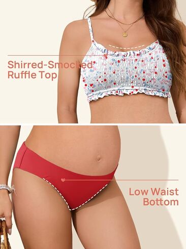 الصيف Mae كشكش الأمومة ملابس السباحة من قطعتين منخفضة البيكيني شيرريد بدلة حمام الحمل المدخنة in Kuwait